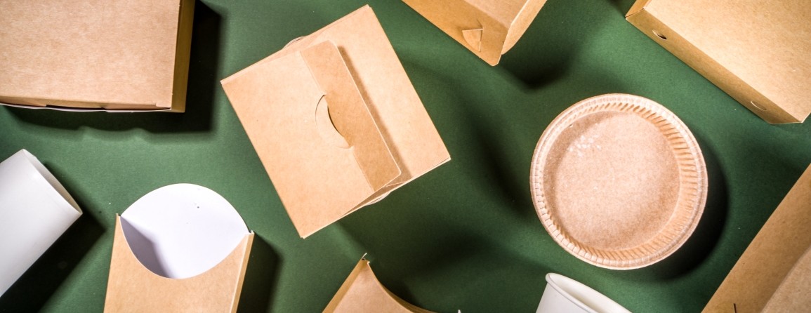A mixture of cardboard takeaway packaging illustrating PFAS compliance.